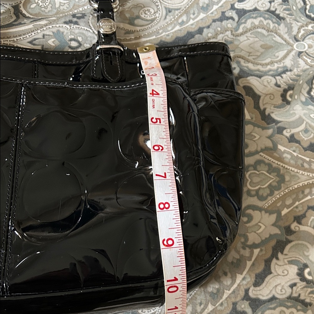 Coach Black Patent Tote with Signature C - Picture 9 of 10